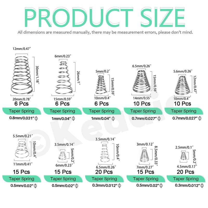 Keadic 123 Pce Conical Spring Compressed Spring Assorted Set, 304