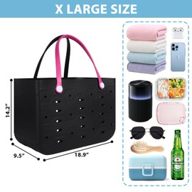 PoVwlty X-Large Rubber Beach Bag for Men & Women, Large Capacity Travel Bag Tote Bag for the Beach Boat Pool (New-Black & Red)