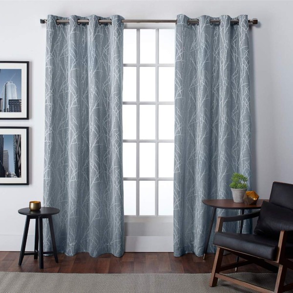 Exclusive Home Curtains EH8020-03 2-108G Finesse Branch Print Grommet Top Curtain Panel Pair, 54x108, Steel Blue, 2 Piece