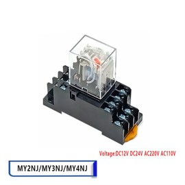 TPUOTI 1Set Power Relay Coil General DPDT Micro Mini Electromagnetic Relay Switch with Socket Base LED AC 110/220V DC 12/24V MY2/3/4NJ (Color : MY2NJ HH52P, Size : AC220V)