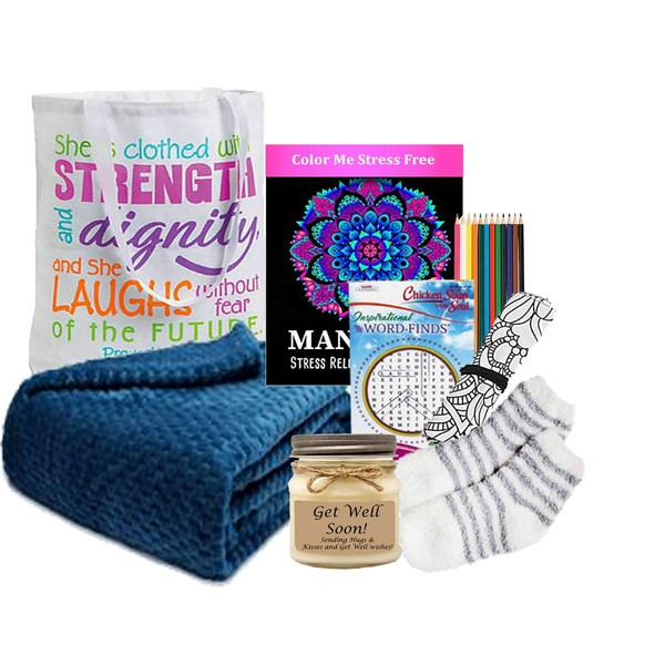Get Well Gift for Women Gift Tote- Get Well Soon Basket - Ultra Plush Blanket, Tea, Get Well Candle and More