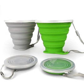 JBER Silicone Collapsible Travel Cup, Silicone Folding Camping Cup with Lids Expandable Drinking Cup Set BPA Free Reusable Portable Graduated for Outdoor Hiking Travel