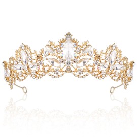 Gold Queen Crown, Gold Princess Crown Headband for Women Girls Gold Crystal Crown Tiara for Birthday Costume Party