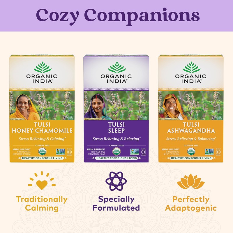 ORGANIC INDIA Tulsi Sleep Herbal Tea - Holy Basil, Ashwagandha,