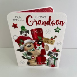 Jonny Javelin Wonderful Great Grandson Merry Christmas Card Cute Dog Cracker