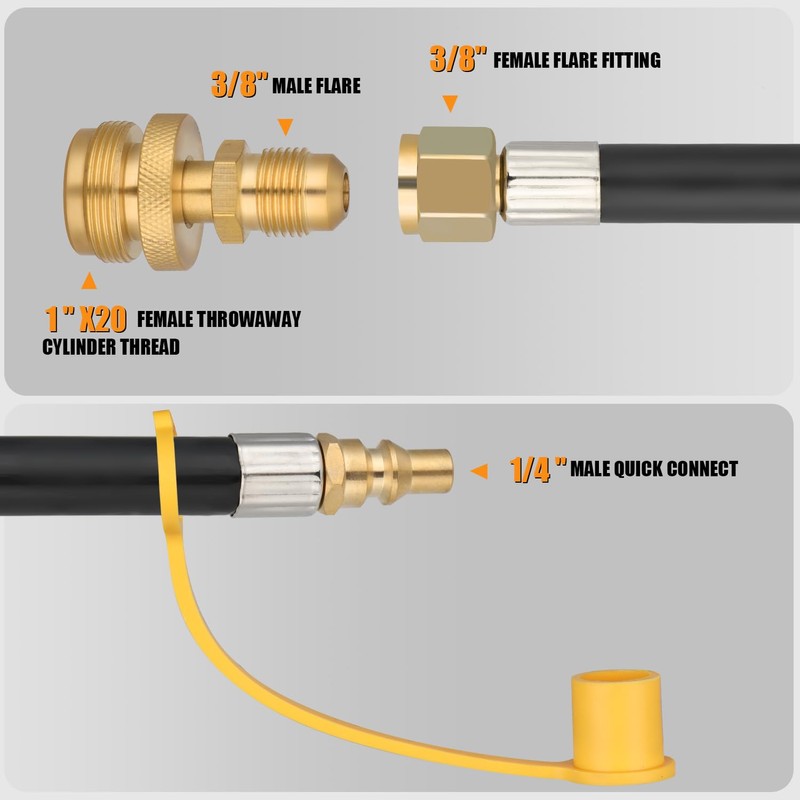 12 FT RV Propane Quick Connect Hose, 3/8 Female Flare