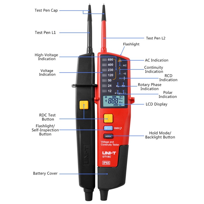 UNI-T UT18C Digital Voltage & Continuity Tester Auto Range fr