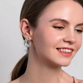 Sonateomber Large Chunky Silver Triple Hoop Statement Earrings for Women Girls - Trendy Oversized Lightweight Thick 3 Split Open Twisted Hoop Prom Hypoallergenic Jewelry Gift