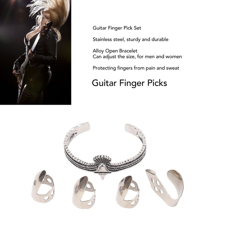 Guitar Pick Set with Alloy Bracelet Stainless Steel Finger Thumb
