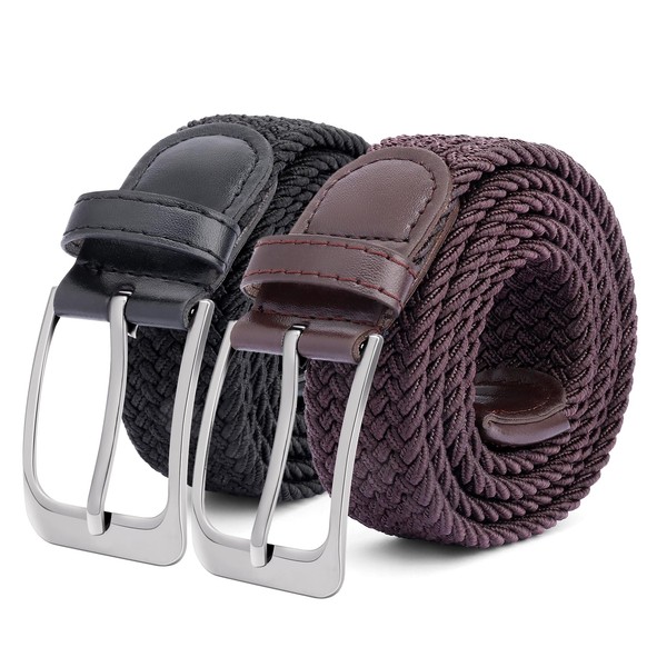Tolstil 2 Pack Men's Elasticated Woven Belts – Stretch Braided