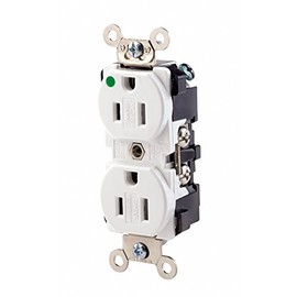 Leviton 15-Amp, 125 Volt, Extra Heavy Duty Hospital Grade, Duplex Receptacle, Tamper-Resistant, Straight Blade, Self Grounding, 8200-SGW, White