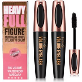 mascara de pestañas 4D 2 unidades para el crecimiento de pestañas con efecto pestañas postizas naturales, es un rimel waterproof alargador de pestañas y mascara de pestañas larga duración (Negro)
