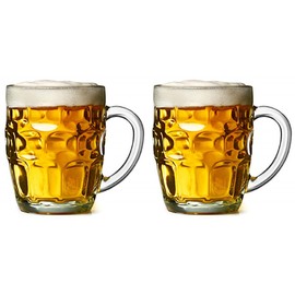 Home Products Essentials 2 Pack Glass Dimpled Stein Beer Mug with Large Handle - 17 oz. -Dishwasher Safe - For All Beverages (2pk Dimpled)