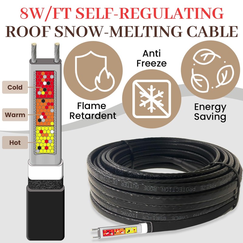 MAXKOSKO Gutter Heater for Roof Snow Melting, Self Regulating Heating