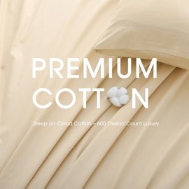 HYPREST Cotton Sheets King Size,18 Inch Deep Pocket King Sheets Egyptian Cotton Hotel Luxury Soft Beige - 600 Thread Count