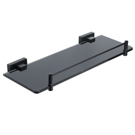 Alise Bathroom Shelves Glass Shelf with Guard Bar Wall Mount,Floating Shelves for Bathroom,SUS 304 Stainless Steel Tempered Glass Rack Holder Storage Organizer,GOY380X130-B Black