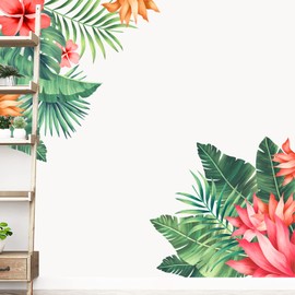 Green Palm Tree Plant Wall Sticker,Tropical Jungle Turtleback Leaves Wall Decal, Peel and Stick, Removable DIY Art Wall Murals Decor, Living Room Bedroom Offices Classroom Home Decoration (Palm plant)