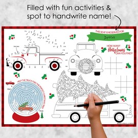 Big Dot of Happiness Merry Little Christmas Tree - Paper Red Truck and Car Christmas Party Coloring Sheets - Activity Placemats - Set of 16