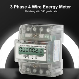 Digital Electricity Meter, 3-Phase 4-Wire DIN Rail Energy Meter, LCD Display Element for 220/380V 5-100A, Calibrated Electricity Meter for Energy Measurement Systems
