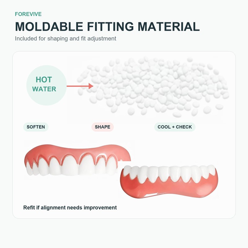 Moldable Snap-On Veneers, Upper and Lower False Teeth Set