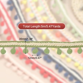 PATIKIL 5.5Yards Embroidered Pompoms Trim Ribbon, Pom Poms Fringe Ball Trim Ribbon Tassel Lace Accessory for Sewing DIY Crafts Fabric Home Curtain Decoration, Green