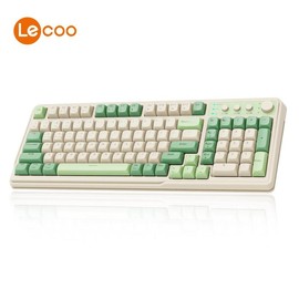 Lecoo C99 Keyboard, Wired/2.4G Wireless/BT Tri-mode Keyboard, Rechargeable Ergonomic Keyboard with Backlight, Multifunctional Pastel Color Keyboard for Office Home, Hard Plastic:_White & Green_1pc