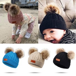 Balakaka Children's Winter Hat, Scarf Gloves Set, 3-in-1 Thick Warm Knitted Beanie Hats with Bobble Thermal Fleece Baby Neckerchief Hat Set Winter for Girls Boys 2-8 Years, purple