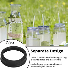 24 PCS Can Lid, Canning Jar Rings Ball Jar Lids Canning Lids Regular Mouth Canning Rings Matte Black Iron Canning Lids Round Widemouthed Split Cover for Spice Honey Canning