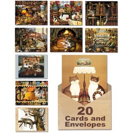 Leanin' Tree, Cat Tales, 20 Blank Cards and Envelopes 5x7, Cute Stationery for Women, Blank Note Cards, Blank Note Cards and Envelope