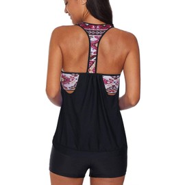 Yonique Tankini Swimsuits for Women Blouson Swim Tops with Boy Shorts Two Piece Bathing Suits Athletic Swimwear Black M