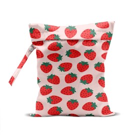 Strawberry Wet Bags 12x10 Inch, Fruits Waterproof Travel Laundry Bags, Pink Reusable Wet Dry Bag for Swimsuit Pool Beach Diapers Dirty Yoga Gym Clothes, Strawberry Gifts for Women Friend Travelers