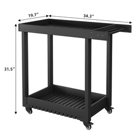 Towallmark Utility Service Cart, 2 Shelf HDPE Multi-Purpose Rolling Service Trolley 350lbs Heavy Duty Plastic Cart with 360°Swivel Wheels for Home|Office|Warehouse (Black)