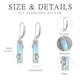 Bar Earrings for Women Sterling Silver Filigree Earrings Leverback Earrings Jewellery Gift for Girls, Sterling Silver, Cubic Zirconia
