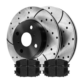 AutoShack Front Brake Kit Replacement for 2012-2018 Toyota Yaris 1.5L FWD Drilled & Slotted E-Coated Disc Brake Rotors Ceramic Brakes Pads 10.04" (255mm) BRK010342519