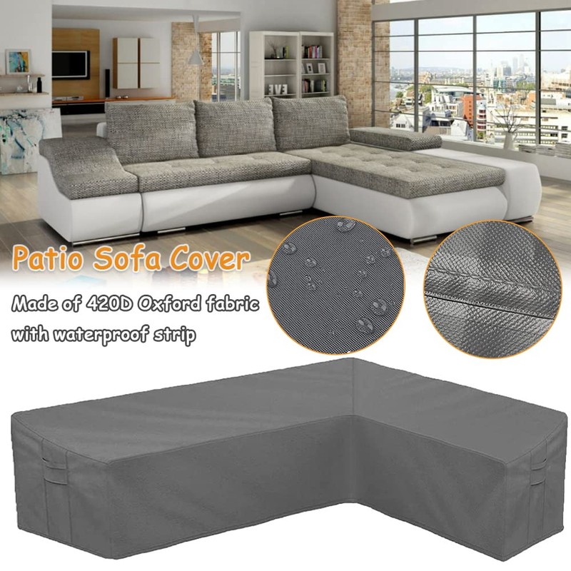 SUNSURE Patio L-Shaped Sectional Couch Sofa Cover Waterproof Outdoor Furniture