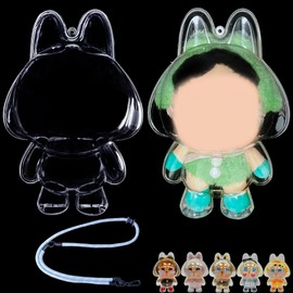 LUFEEMGA Protective Case for Crybaby Doll,Clear Plastic Display Standing Style Protective Cover PVC Bag Hanging Model Box with Keychain