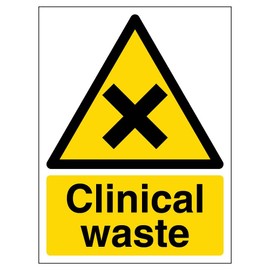 V Safety Clinical Waste Warning Sign - 150mm x 200mm - 1mm Rigid Plastic