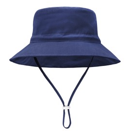 American Trends Kids Sun Hat Toddler Beach Hat Summer Hat for Kids Wide Brim & Adjustable UPF 50+ Bucket Hat Sun Protection Hat for Boys Girls 1 Pack Navy Bule 12-24 Months