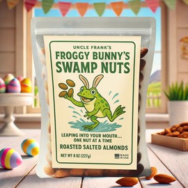 Uncle Frank’s Froggy Bunny’s Swamp Nuts, 8oz Roasted Almonds, Funny Easter Gag Gift for Adults, Frog Animal-Themed Snack for Her, Made in USA, Salty Easter Basket Treats