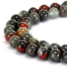 HAAMIIQII 45pcs 8mm Natural African Bloodstone Beads Round Loose Gemstone Beads for Jewelry Making Strand 15 Inch
