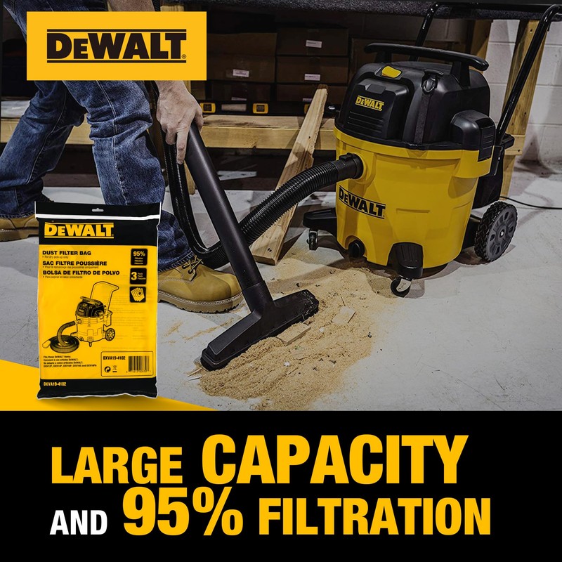 3 Pack DEWALT Dust Bag DXVA19-4102, for 12-16 Gallon Wet/Dry
