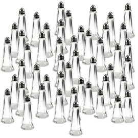 TrueCraftware- 1 oz. Tower Salt Pepper Shakers Set of 48- Stainless Steel Top and Glass Body Salt Shaker Salt Pepper Shakers Glass Spice Jars Accessories for Wedding Party Restaurant Home Kitchen