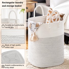 Laundry Basket,Woven Cotton Rope Laundry Hamper Sorters,80L Versatile Storage for Dirty Clothes,Baby Toys,and Blankets in Bathroom, Nursery,and Living Room
