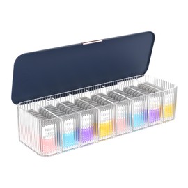 MoKo Cosmetic Contact Lens Storage Organizer Cases with Compartment, Durable Simple Daily Disposable Contact Lenses Case Container Box for All Brands, Clear + Blue