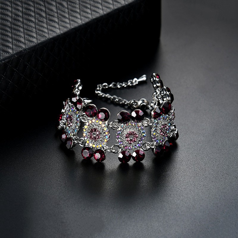 Women Fashion Classical Elegant Alloy Rhinestone Flower Bracelet Jewelry
