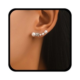 Yienate Vintage Pearl Crystal Stud Earrings Silver Pearl Cuff Wrap Earrings Statement Rhinestone Pearl Bridal Ear Jacket Earrings Curved Pearl Bar Crawler Cuff Earrings For Women, Zinc, No Gemstone