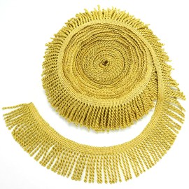 Qililandiy 10 Yards Edging Trim Tassel Border Ribbon Fringe Trim Appliqué 6.5 cm Wide for DIY Clothing Curtain Table Runner Decoration Gold