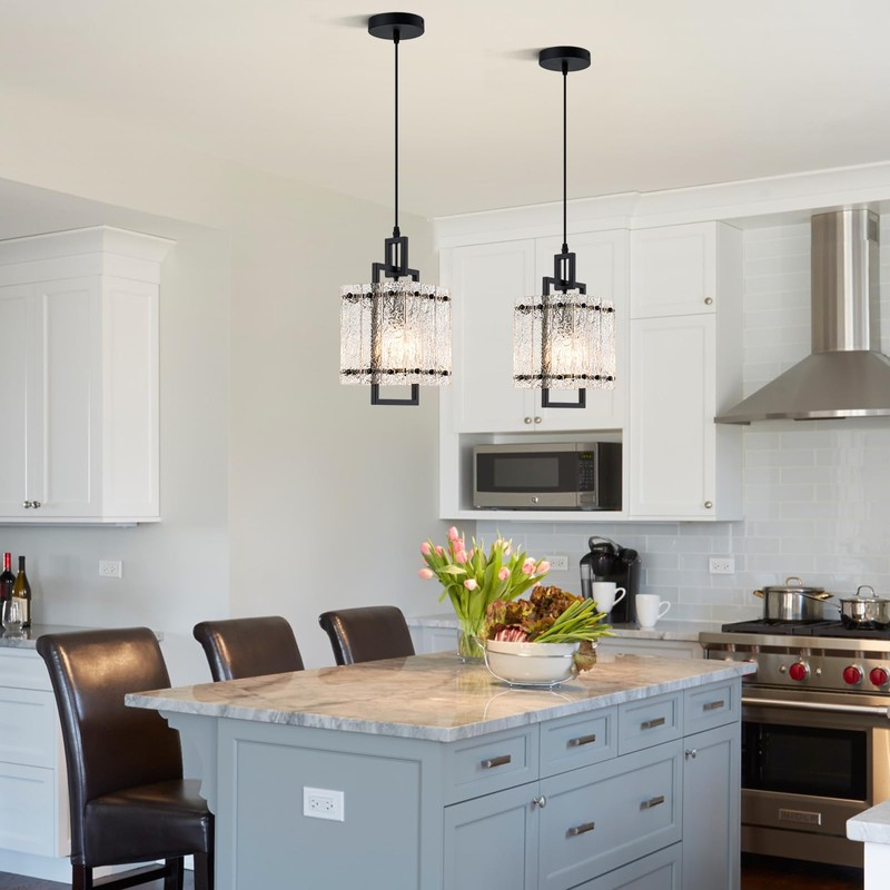 Black Crystal Pendant Light for Kitchen Island, Luxury Water Ripple