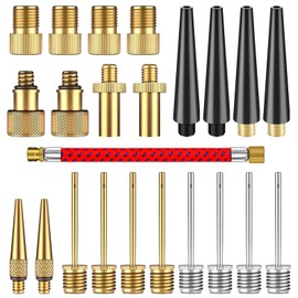Yauhar 24Pcs Brass Presta Schrader Valve Adapter Tools Set Contains Dual-Port Inflation Needles, Air Pump Hose, Nozzle Inflator Adapter for Basketball Soccer Basketball Volleyball Toy