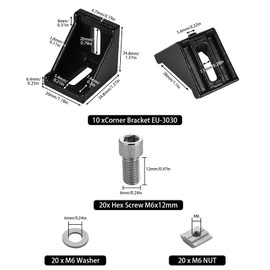 Aluminium Profile Angle Mounting Material, 30 x 30 Mounting Material Angle Aluminium Profile Corner Connector Wall Bracket 90 Degree Angle Grid for 3030 Strut Profile, 3D Printer, CNC Router, Black